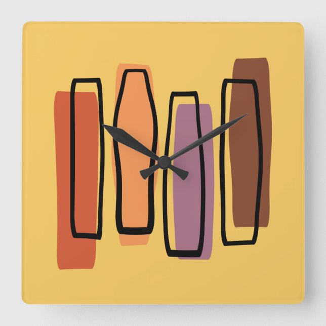 Retro Atomic Abstract Art 'Pillars' Square Wall Clock (Front)