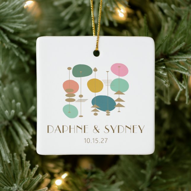 Retro Atomic Age Mid Century Modern Custom Wedding Ceramic Ornament (Tree)