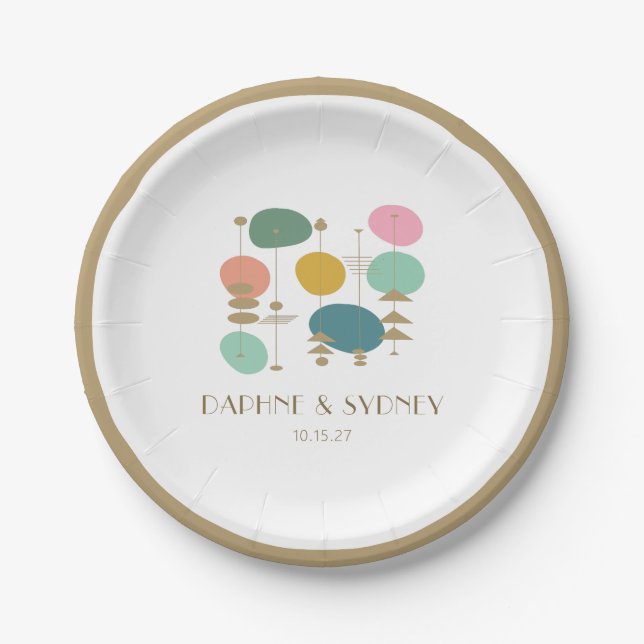 Retro Atomic Age Mid Century Modern Custom Wedding Paper Plate (Front)