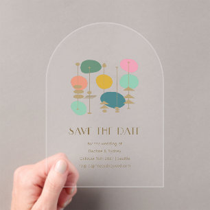Retro Atomic Age Mid Century Modern Save the Date Acrylic Invitations