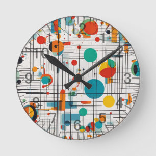 Retro Atomic Age Pattern, lines, shapes Round Clock