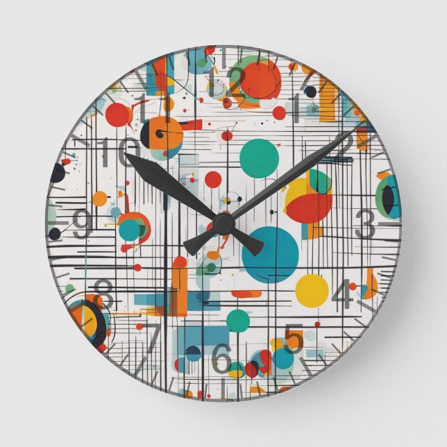Retro Atomic Age Pattern, lines, shapes Round Clock (Front)
