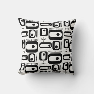 Retro Atomic Age Shapes Black White Cushion