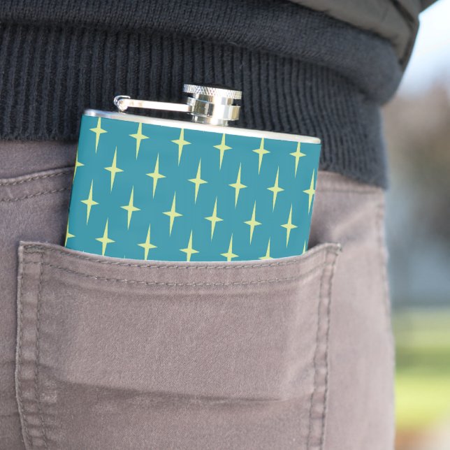 Retro Atomic Age Star Pattern Hip Flask (In Situ)