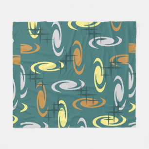 Retro Atomic Age Swirls Stars Pattern Multicolored Fleece Blanket
