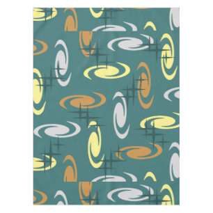 Retro Atomic Age Swirls Stars Pattern Multicolored Tablecloth