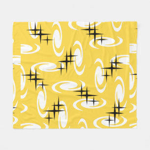Retro Atomic Age Swirls Stars Pattern Yellow Fleece Blanket