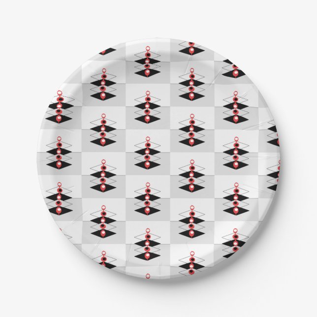Retro Atomic Art Baubles & Planes Paper Plate (Front)