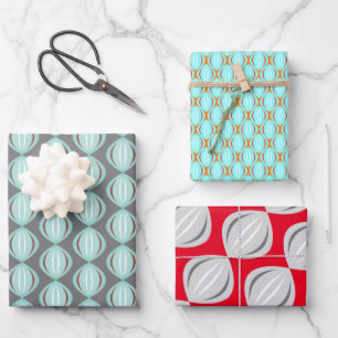 Retro Atomic Art Baubles Trio Wrapping Paper Sheet