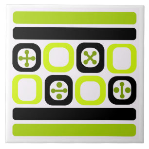 Retro Atomic Art Squares Lines Chartreuse Tile