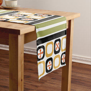 Retro Atomic Art Squares Lines Multicolored Short Table Runner