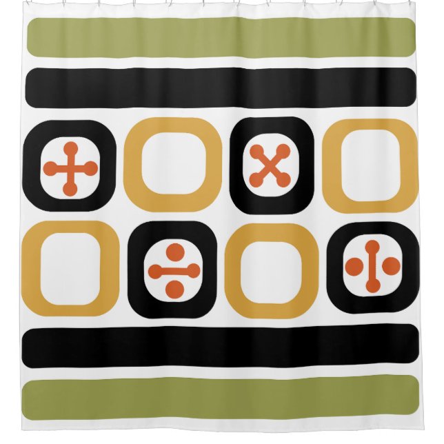 Retro Atomic Art Squares Lines Multicolored Shower Curtain (Front)