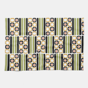 Retro Atomic Art Squares Lines Multicolored Tea Towel