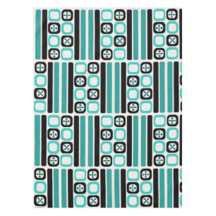 Retro Atomic Art Squares Lines Turquoise Tablecloth