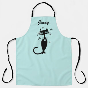 Retro Atomic Black Cat Aqua Kitchen Apron