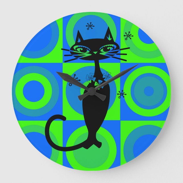 RETRO ATOMIC BLACK CAT CLOCK (Front)