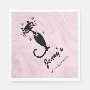 Retro Atomic Black Cat Paper Napkins