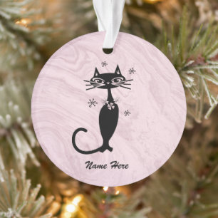 Retro Atomic Black Cat Personalised Ornament