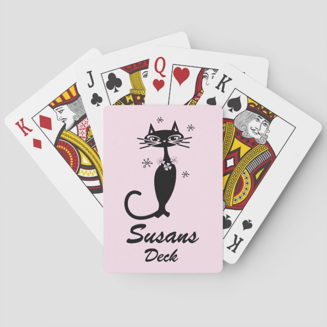 Retro Atomic Black Cat Personalised Playing Cards (Back)