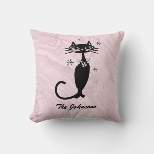 Retro Atomic Black Cat Personalised Throw PIllow