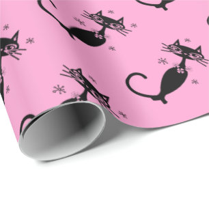 Retro Atomic Black Cat Personalised Wrapping Paper
