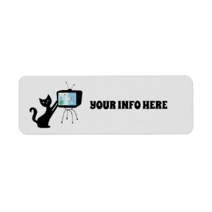 RETRO ATOMIC BLACK CAT RETURN ADDRESS LABELS