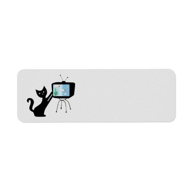 RETRO ATOMIC BLACK CAT RETURN ADDRESS LABELS (Front)