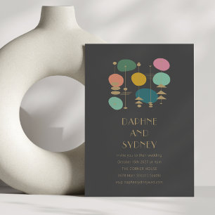 Retro Atomic Black Mid Century Modern Chic Wedding Invitation