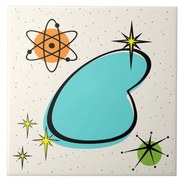 Retro Atomic Boomerang and Starbursts Ceramic Tile (Front)