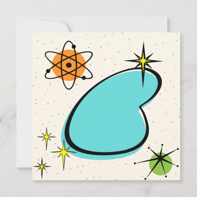 Retro Atomic Boomerang and Starbursts Invitation (Front)