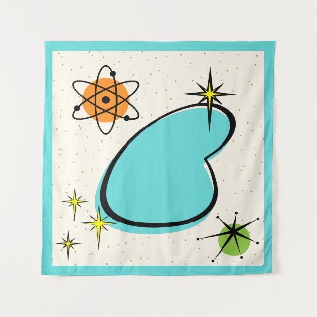 Retro Atomic Boomerang and Starbursts Tapestry (Front)