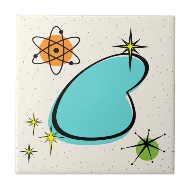 Retro Atomic Boomerang Ceramic Tile (Front)