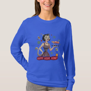 Retro Atomic Cat Pin-Up "Happy Hour, Honey" Mid- T-Shirt