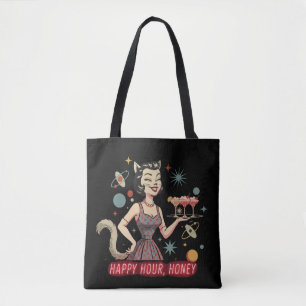 Retro Atomic Cat Pin-Up   "Happy Hour, Honey" Mid- Tote Bag