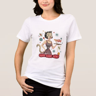 Retro Atomic Cat Pin-Up   "Happy Hour, Honey" Mid- Tri-Blend Shirt