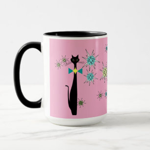Retro Atomic Era Cool Cat & Stars Mid Century Mug