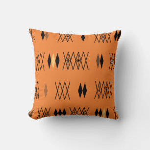 Retro Atomic Era Diamonds Pattern Orange Cushion