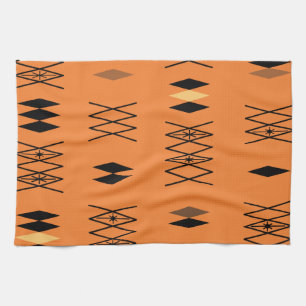 Retro Atomic Era Diamonds Pattern Orange Tea Towel