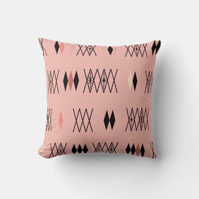 Retro Atomic Era Diamonds Pattern Pink Cushion (Front)