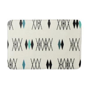 Retro Atomic Era Diamonds Pattern Turquoise Bath Mat