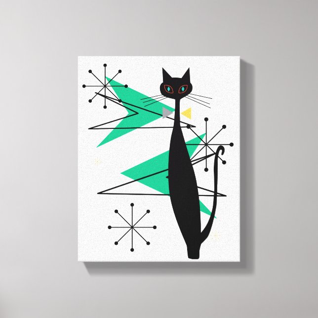Retro Atomic Era MCM Cool Cat Canvas (Front)