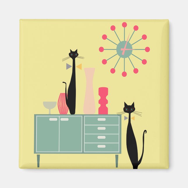 Retro Atomic Era MCM Cool Cat Magnet v4 (Front)