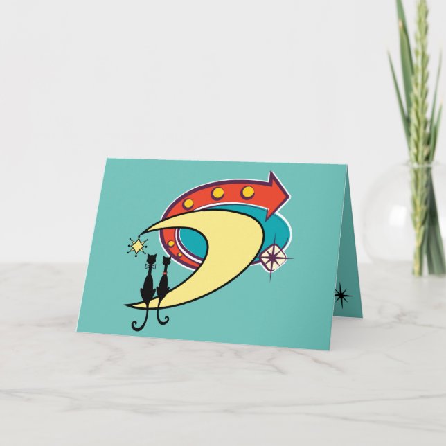 Retro Atomic Era MCM Cool Cat Moon All Occasion  Card (Front)
