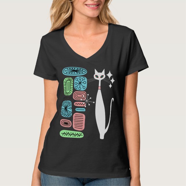 Retro Atomic Era MCM Cool Cat T-Shirt (Front)
