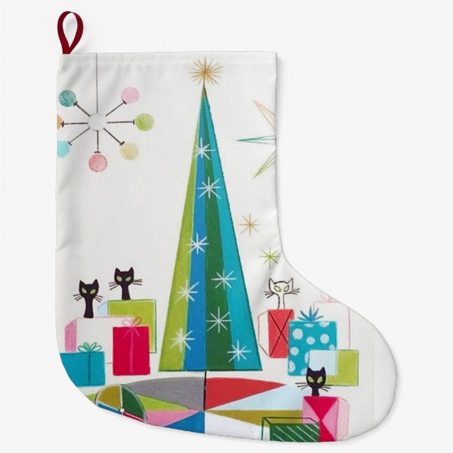 Retro Atomic Era Mid Century Modern Christmas Large Christmas Stocking (Front)