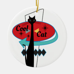 Retro Atomic Era Mid Century Modern Cool Cat Ceramic Tree Decoration