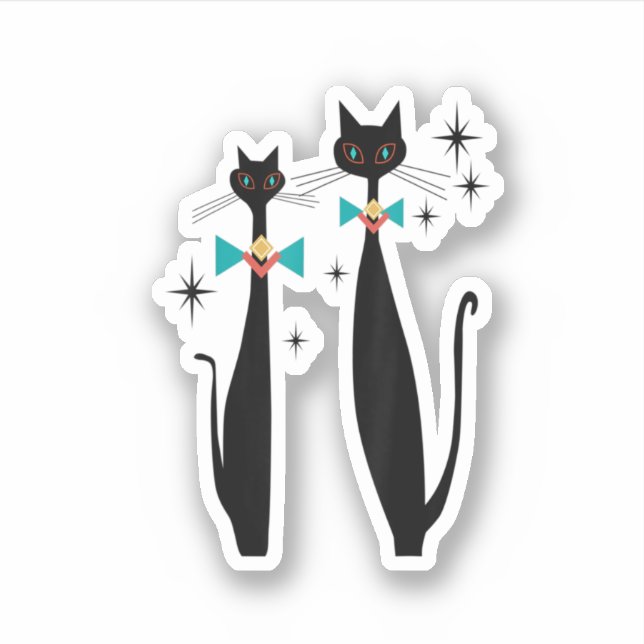 Retro Atomic Era Mid Century Modern Cool Cat Pair  (Front)