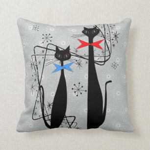 Retro Atomic Era Mid Century Modern Cool Cat Pair Cushion