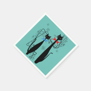 Retro Atomic Era Mid Century Modern Cool Cat Pair Napkin