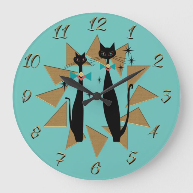 Retro Atomic Era Mid Century Modern Cool Cats Large Clock (Front)